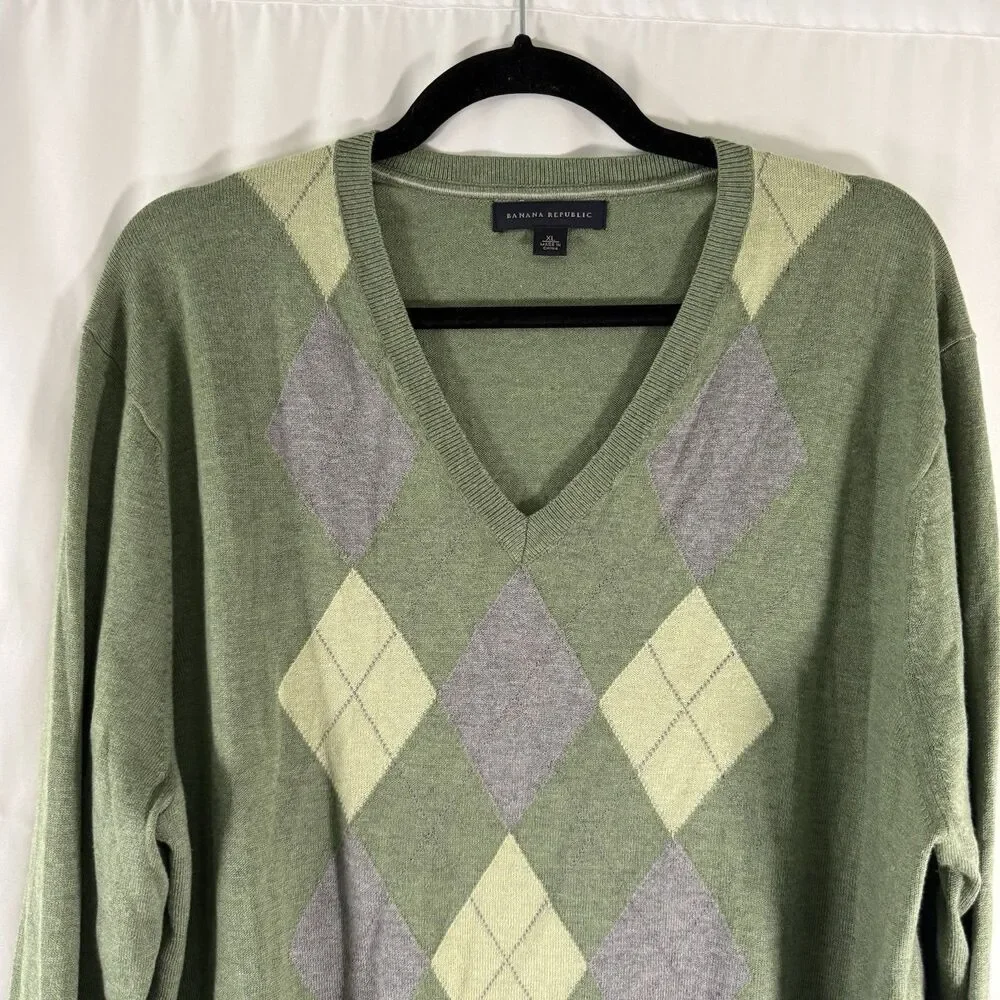 Banana Republic Silk Cashmere Blend Sweater Men's XL Green Hatch Lightweight